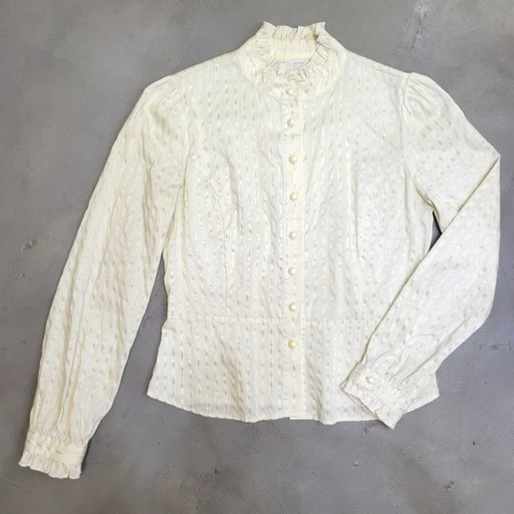 ITALIAN FABRIC Adorable Stripe Peplum Blouse with Pearl Buttons Size M - Picture 1 of 11